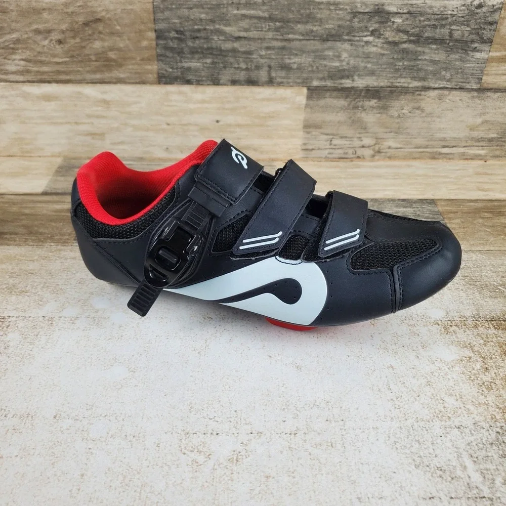 Peloton Cycling Shoes Womens Sz 10 Black Red Leather Low Top Round Toe 3 Bolt